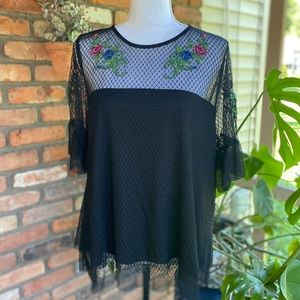 Valerie Stevens Embroidered Mesh Top